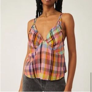 Free People Rainbow Plaid Halter Tank Top